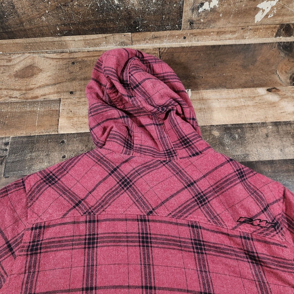 Vintage FMF Racing Jacket Mens XL Red Flannel Plaid Y2K Moto Hooded Coat Quilted - Picture 2 of 16